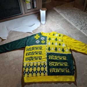 NCAA Oregon Ducks Busy Block Ugly Christmas Sweater SIZE 2XL Yellow Green